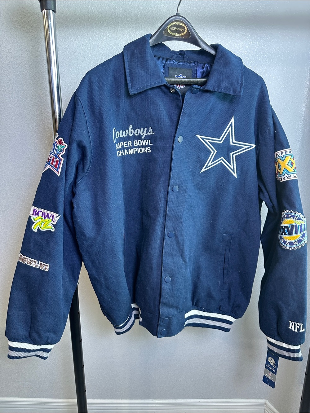 NFL Dallas Cowboys Super Bowl Champions Blue Letterman Jacket Adult Size XL NWT